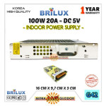 Power Supply Trafo Brilux DC 5V 20A | 100W - SLIM (High Quality)